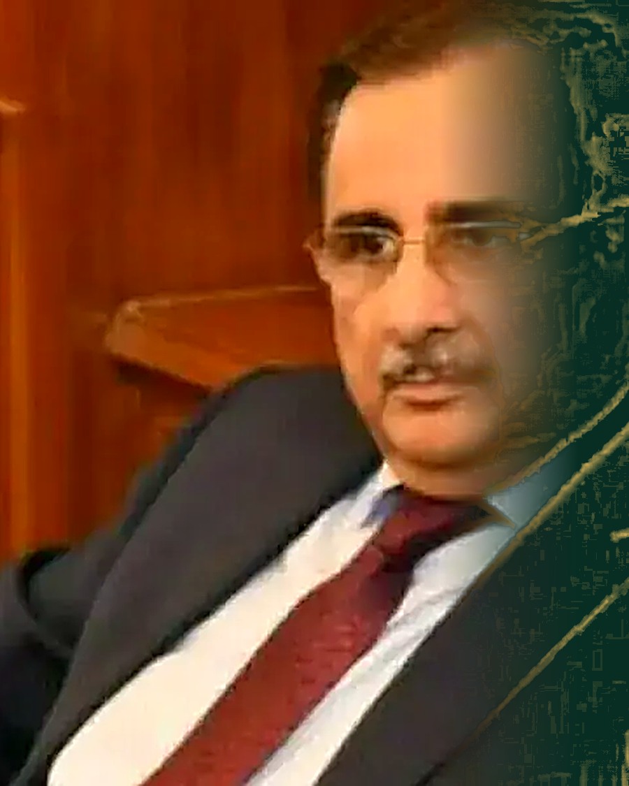 Portrait of Mian Anjum Nisar, dissolving into a gold engraving